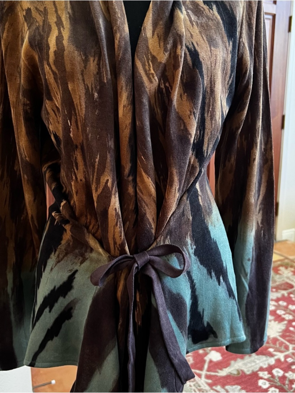 Adore Large Long Cardigan Knit Art To Wear Long Sleeve Open Front Painted - Picture 3 of 9